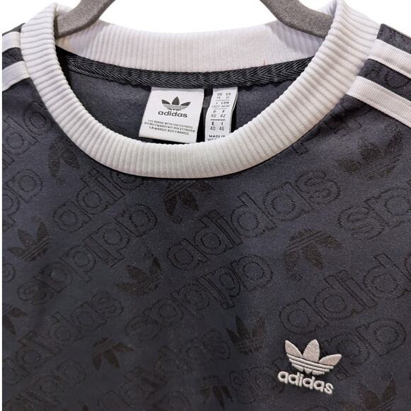 Adidas Black Three Stripe All Over Embossed Logo Shirt Medium - Picture 4 of 6